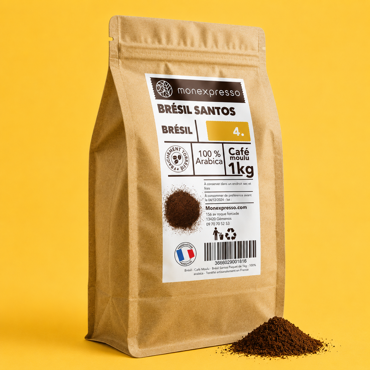 Café moulu - Brésil Santos 100% Arabica - Force 4