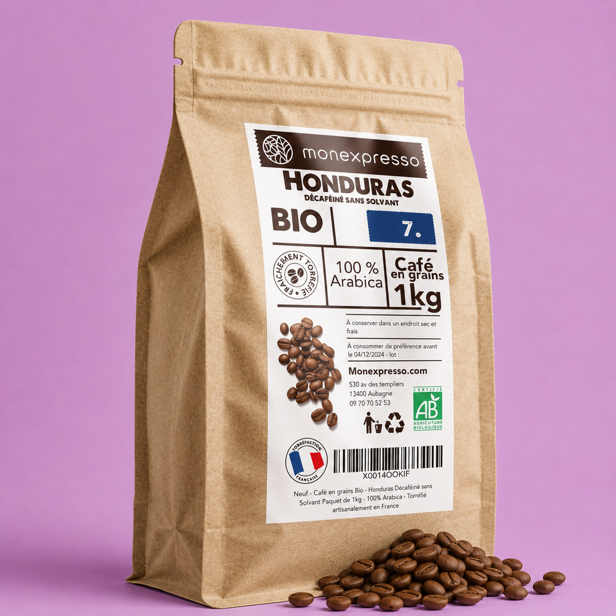 Café en grains - Honduras décaféiné Bio - Force 7