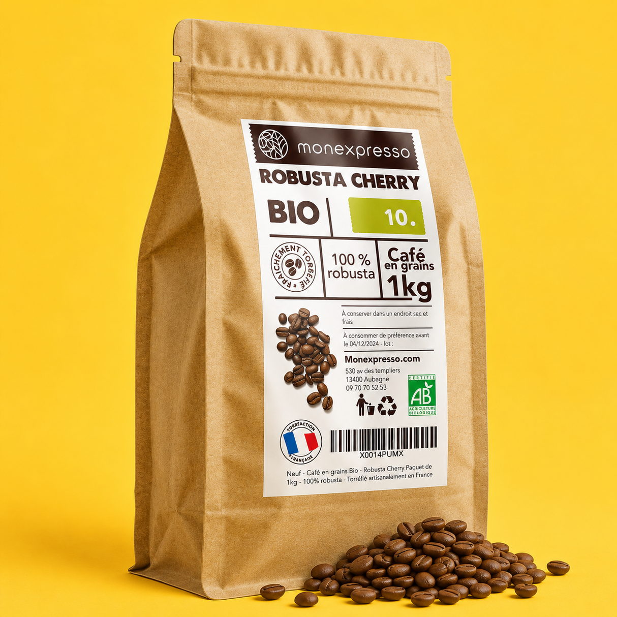 Café en grains - Robusta Cherry Bio - Force 10