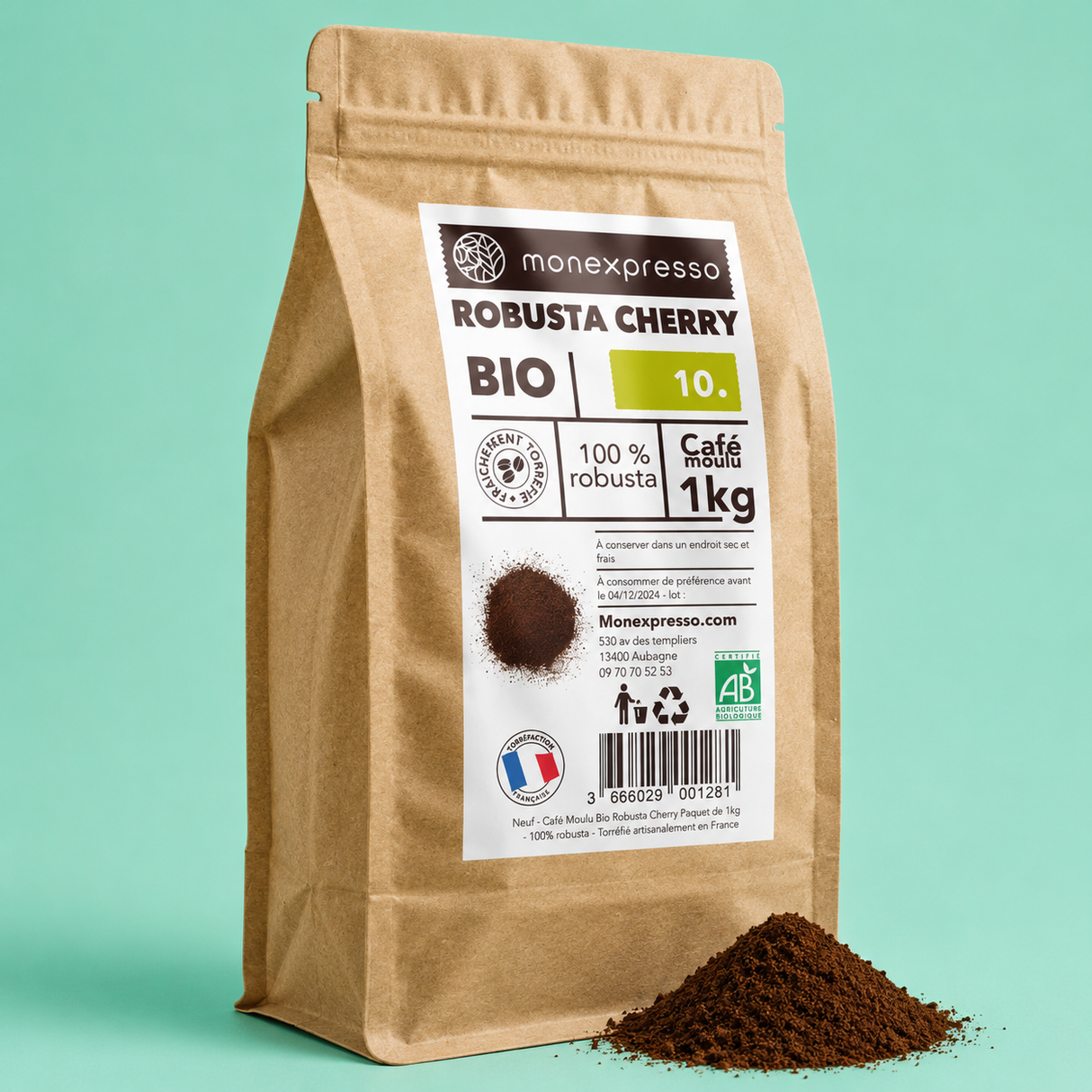 Café moulu - Robusta Cherry Bio - Force 10