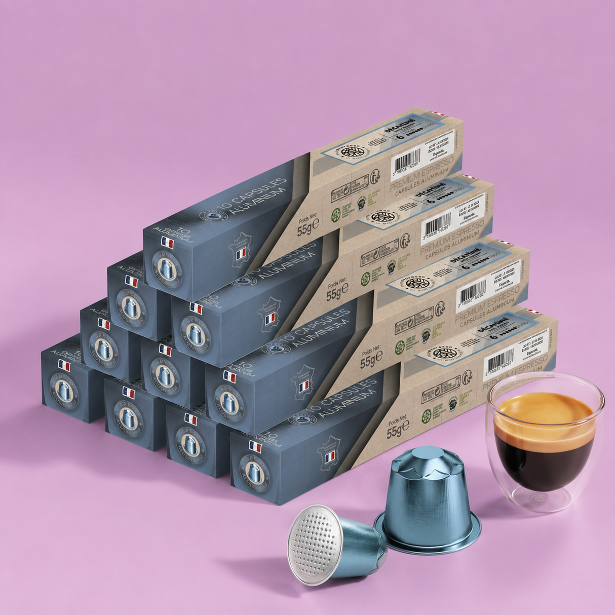 Capsules compatibles Nespresso® - Décaféiné - Intensité 6