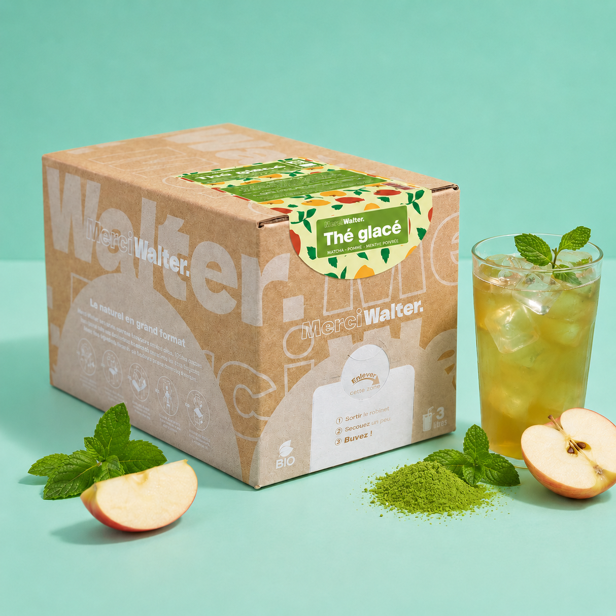 Thé glacé matcha - pomme - menthe poivrée - Bio